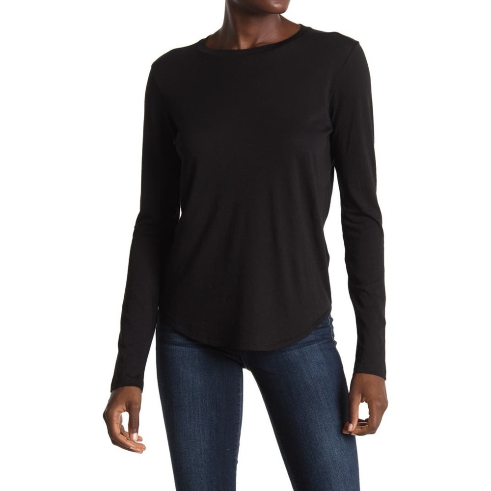 Vince Little Boy Long Sleeve Crew Neck Top Black